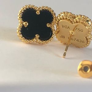 Onyx Clover Earrings 18k over Gold alloy